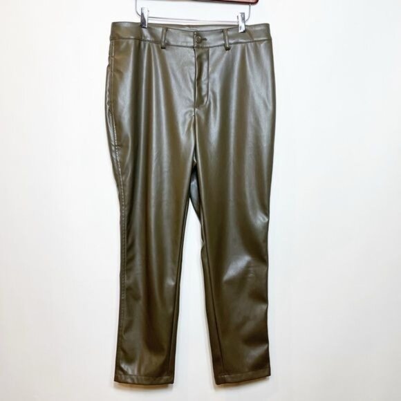 BCBGeneration Womens Straight-Cut Faux-Leather Pants Olive Size M Stylish & Vers - Picture 5 of 13
